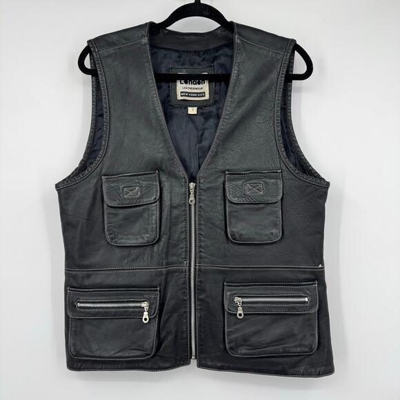 London Leatherwear NYC Other - Vintage London Leatherwear NYC Unisex Black Leather Motor Biker Vest Zip-Up Sz S